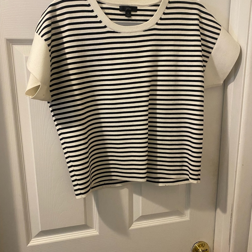 Womens JCrew boxy short sleeve shirt. Black and white stripes. Size medium